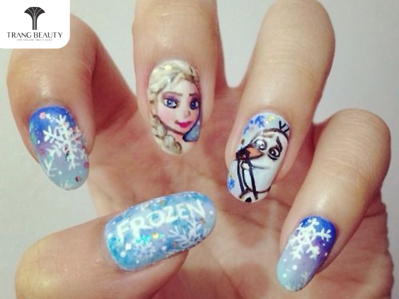 Mẫu nail hoạt hình công chúa Disney Elsa